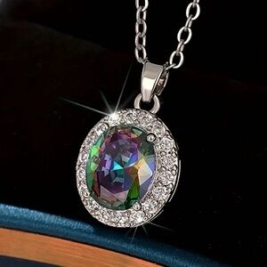Silver Iridescent Gemstone Necklace.